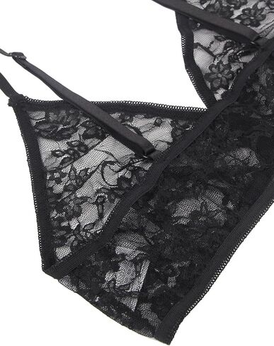 Womens Sheer Mesh Lingerie Set Deep V Lace Bodysuit with Sleeve Elastic Trim Plus Size Teddy Bra and Panty in Kuwait
