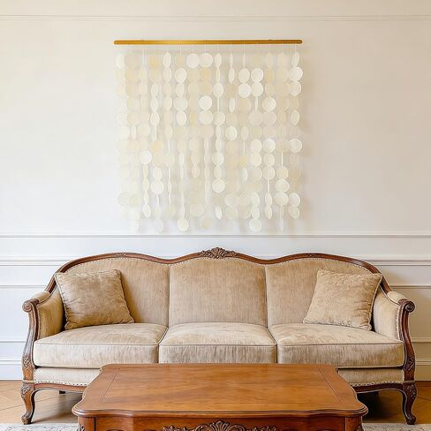 DHHOUSE 24x28 Inch Large Capiz Shell Wall Hanging, Handmade Sea Shell Wall Art with Stainless Steel Rail for Home Decor in Saudi Arabia