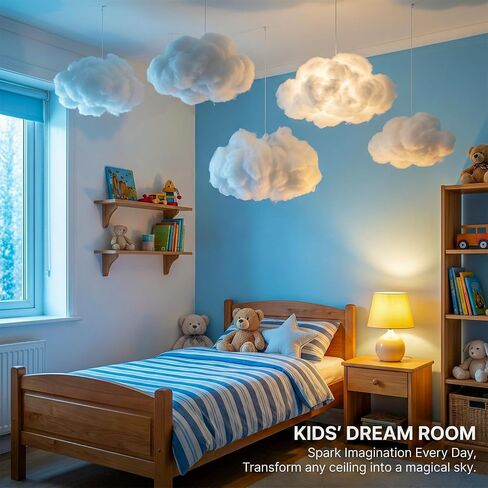 Cloud Ceiling Decor Hanging Clouds - MAQIHAN 3D Fake Clouds for Room Ceiling, White Cotton Clouds Decorations with Hooks for Baby Shower Party Classroom, Blue Sky Nursery Bedroom Hanging Decor in Kuwait