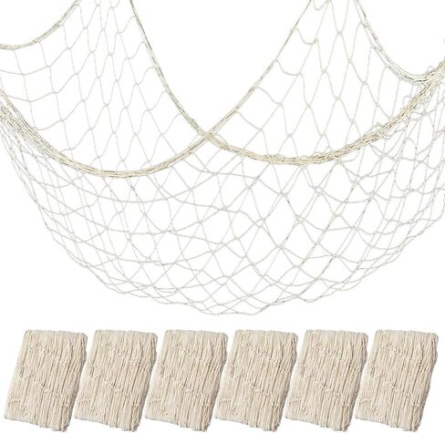 6Pcs fish net decorations Natural fishing net decor scallop beach Party Decoration Luau Tropical Nautical Beach Table Cover ocean Theme Decor for Party Home Bedroom Wall Hanging Nets in Kuwait