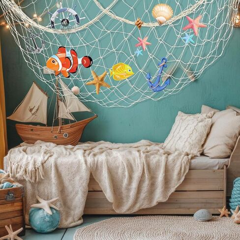 6Pcs fish net decorations Natural fishing net decor scallop beach Party Decoration Luau Tropical Nautical Beach Table Cover ocean Theme Decor for Party Home Bedroom Wall Hanging Nets in Kuwait