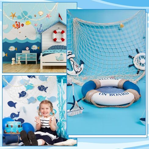 6Pcs fish net decorations Natural fishing net decor scallop beach Party Decoration Luau Tropical Nautical Beach Table Cover ocean Theme Decor for Party Home Bedroom Wall Hanging Nets in Kuwait