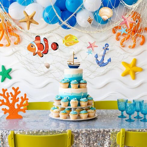 6Pcs fish net decorations Natural fishing net decor scallop beach Party Decoration Luau Tropical Nautical Beach Table Cover ocean Theme Decor for Party Home Bedroom Wall Hanging Nets in Kuwait