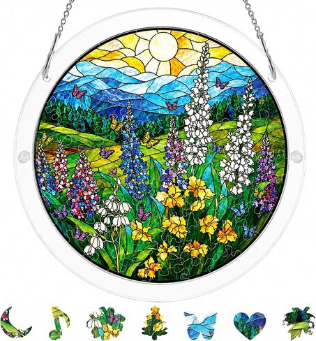 8.9 Inches Wildflower Puzzle Suncatcher, DIY Acrylic Stained Glass Style Window Hanging Decor, Butterfly Meadow Sun Catcher Puzzle Gift for Women in Saudi Arabia