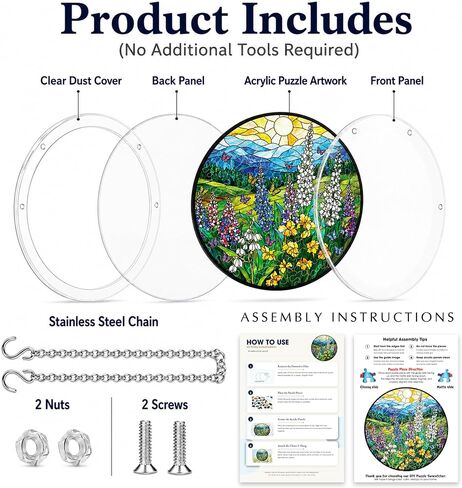 8.9 Inches Wildflower Puzzle Suncatcher, DIY Acrylic Stained Glass Style Window Hanging Decor, Butterfly Meadow Sun Catcher Puzzle Gift for Women in Saudi Arabia