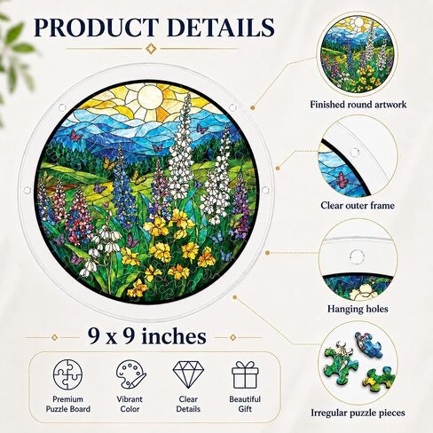 8.9 Inches Wildflower Puzzle Suncatcher, DIY Acrylic Stained Glass Style Window Hanging Decor, Butterfly Meadow Sun Catcher Puzzle Gift for Women in Saudi Arabia