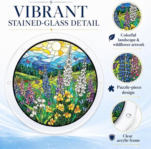 8.9 Inches Wildflower Puzzle Suncatcher, DIY Acrylic Stained Glass Style Window Hanging Decor, Butterfly Meadow Sun Catcher Puzzle Gift for Women in Saudi Arabia