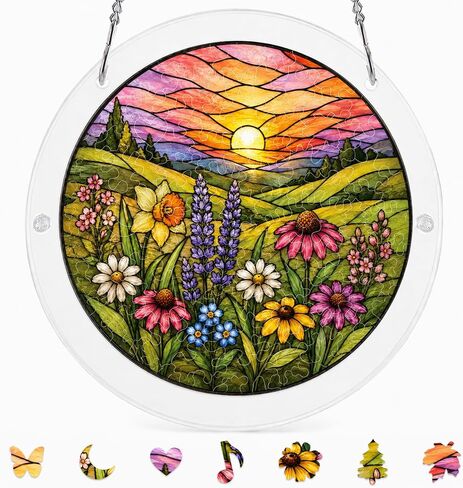 8.9 Inches Wildflower Puzzle Suncatcher, DIY Acrylic Stained Glass Style Window Hanging Decor, Butterfly Meadow Sun Catcher Puzzle Gift for Women in Saudi Arabia