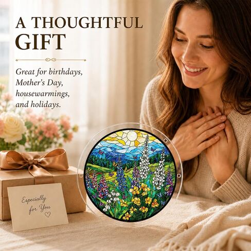 8.9 Inches Wildflower Puzzle Suncatcher, DIY Acrylic Stained Glass Style Window Hanging Decor, Butterfly Meadow Sun Catcher Puzzle Gift for Women in Saudi Arabia