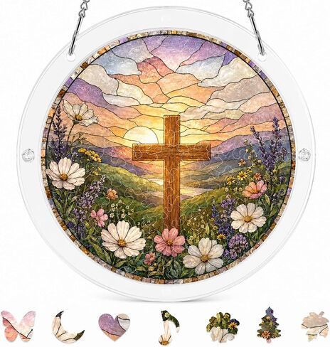 8.9 Inches Wildflower Puzzle Suncatcher, DIY Acrylic Stained Glass Style Window Hanging Decor, Butterfly Meadow Sun Catcher Puzzle Gift for Women in Saudi Arabia