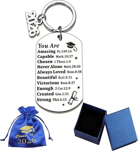 2026 Graduation Gifts Keychain with Inspirational Bible Verses, Faith Based Senior Gift for Her Him, Christian Graduate Encouragement Gift, Blue Velvet Pouch & Gift Box in Saudi Arabia