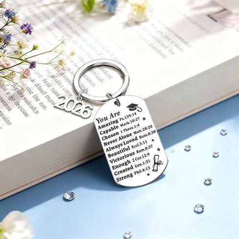 2026 Graduation Gifts Keychain with Inspirational Bible Verses, Faith Based Senior Gift for Her Him, Christian Graduate Encouragement Gift, Blue Velvet Pouch & Gift Box in Saudi Arabia
