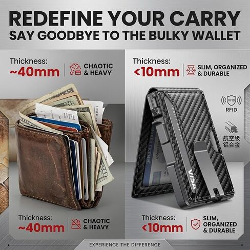 SakerPlus Wallet Anti-Theft Aluminum Alloy Card Holder, Wallet for Men, Slim Minimalist Metal Wallet, RFID Blocking Style Card Case, Front Pocket Design (black) in Kuwait