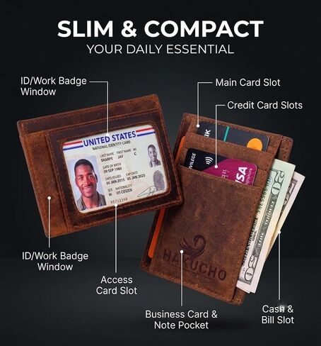 RFID Blocking Slim Wallet for Men, Genuine Leather Front Pocket Wallet, Thin Minimalist Bifold Wallet, Medium Size Card Holder, 4 cards Compact Credit Card & Cash Wallet in Saudi Arabia