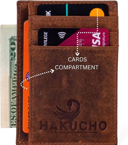 RFID Blocking Slim Wallet for Men, Genuine Leather Front Pocket Wallet, Thin Minimalist Bifold Wallet, Medium Size Card Holder, 4 cards Compact Credit Card & Cash Wallet in Saudi Arabia