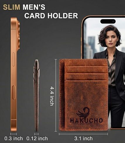 RFID Blocking Slim Wallet for Men, Genuine Leather Front Pocket Wallet, Thin Minimalist Bifold Wallet, Medium Size Card Holder, 4 cards Compact Credit Card & Cash Wallet in Saudi Arabia