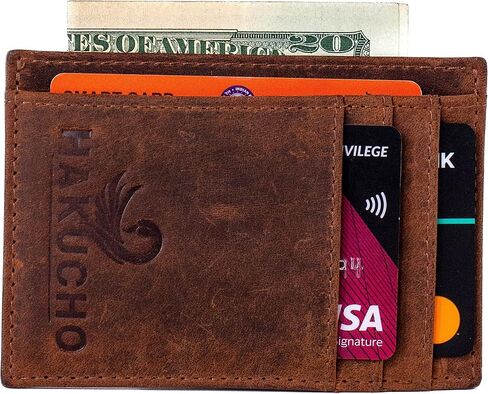 RFID Blocking Slim Wallet for Men, Genuine Leather Front Pocket Wallet, Thin Minimalist Bifold Wallet, Medium Size Card Holder, 4 cards Compact Credit Card & Cash Wallet in Saudi Arabia