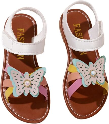 GORGLITTER Girl's Dress Sandals Butterfly Pearl Cute Summer Dressy Flat Sandals Beach Wedding Party Open Toe Slides Shoes in Kuwait