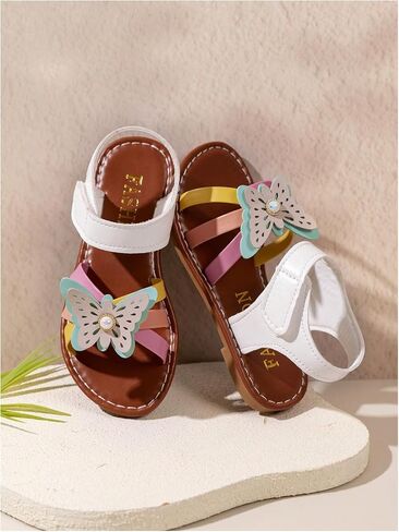 GORGLITTER Girl's Dress Sandals Butterfly Pearl Cute Summer Dressy Flat Sandals Beach Wedding Party Open Toe Slides Shoes in Kuwait