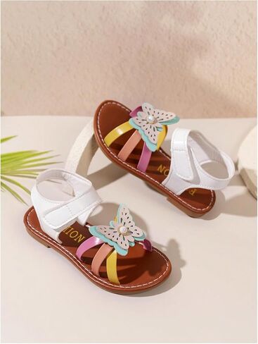 GORGLITTER Girl's Dress Sandals Butterfly Pearl Cute Summer Dressy Flat Sandals Beach Wedding Party Open Toe Slides Shoes in Kuwait
