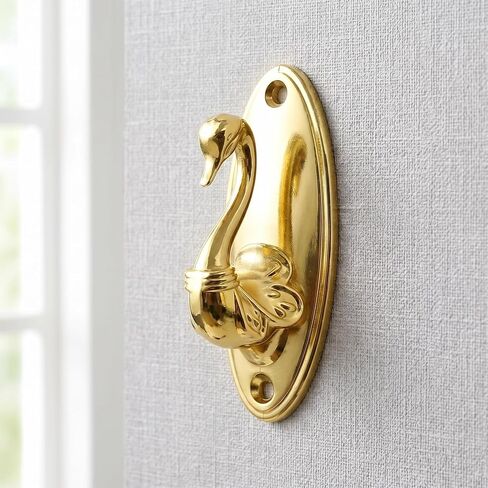 Curtain Tiebacks – Pair of Vintage Swan Style Gold Curtain Holdbacks, Swan Decor Drapery Tieback Hooks, Brass Curtain Holdbacks, Vintage Curtain Tiebacks Hooks for Window Treatment in Saudi Arabia