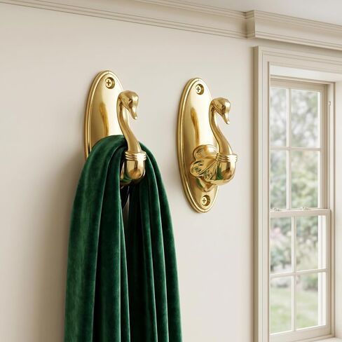 Curtain Tiebacks – Pair of Vintage Swan Style Gold Curtain Holdbacks, Swan Decor Drapery Tieback Hooks, Brass Curtain Holdbacks, Vintage Curtain Tiebacks Hooks for Window Treatment in Saudi Arabia