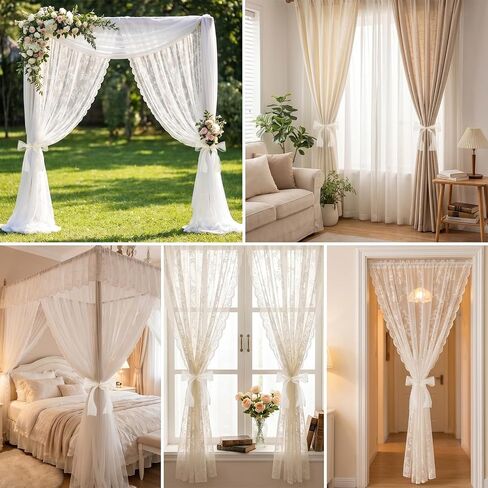 Bow Curtain Tiebacks, White Pearl Curtain Tiebacks Elegant Lace Ribbon for Curtains Decorative Curtains Tieback for Home Office Bedroom Living Room Wedding Party (2 Pack) in Saudi Arabia