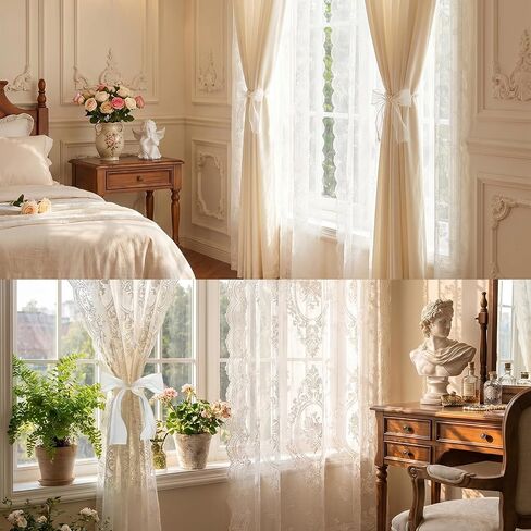 Bow Curtain Tiebacks, White Pearl Curtain Tiebacks Elegant Lace Ribbon for Curtains Decorative Curtains Tieback for Home Office Bedroom Living Room Wedding Party (2 Pack) in Saudi Arabia