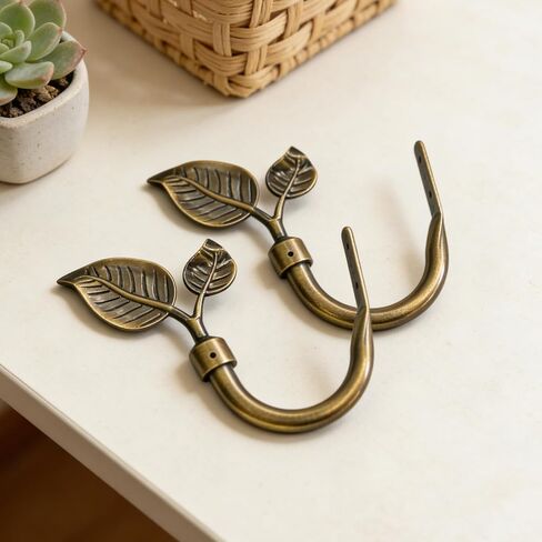 Antique Brass Curtain Tiebacks, 2PCS Leaf Shaped Metal Curtain Holdbacks - Handmade Wall Hook for Drapes, Window Home Decoration & Pull Backs in Saudi Arabia