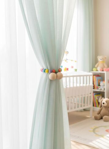 2 Pack Wood Bead Curtain Tiebacks, Colorful Boho Decorative Magnetic Curtain Holdbacks with Strong Nickel Plated Magnets, No Drill Window Treatment Ties for Nursery, Kids Room, Farmhouse Decor in Saudi Arabia