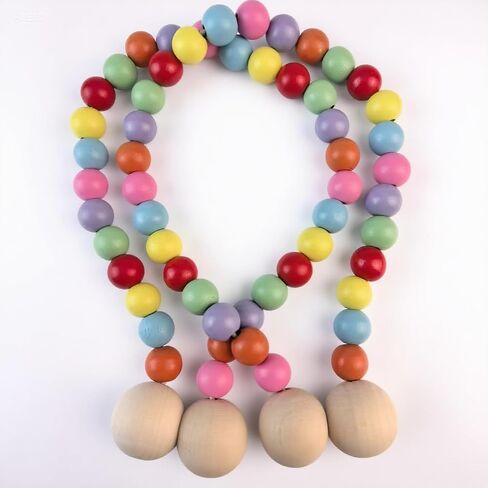 2 Pack Wood Bead Curtain Tiebacks, Colorful Boho Decorative Magnetic Curtain Holdbacks with Strong Nickel Plated Magnets, No Drill Window Treatment Ties for Nursery, Kids Room, Farmhouse Decor in Saudi Arabia