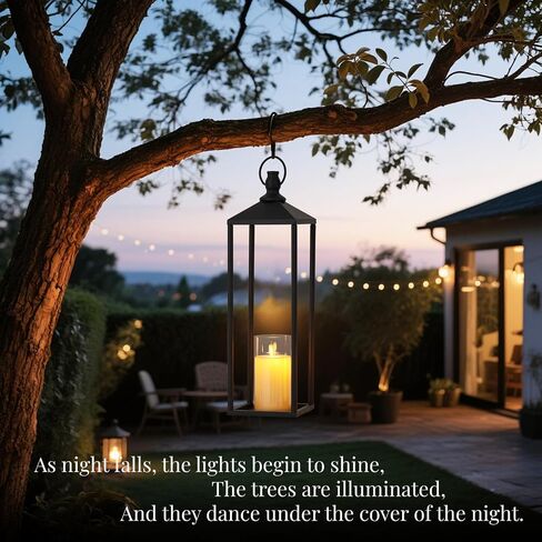 17"+19"+22" Large Metal Black Candle Lanterns Set with Flameless LED Candles, Decorative Outdoor Indoor Lanterns for Patio Porch Garden Home Floor Decor, Halloween Christmas Decorations in Kuwait