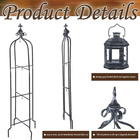 Tujoe Metal Tall Floor Candle Lantern Holders Set Foldable 45 Inch 3 Tier Candle Stand with 3 Pcs Decorative Lanterns for Indoor Outdoor Yard Porch Room Patio Garden Balcony Wedding in Kuwait