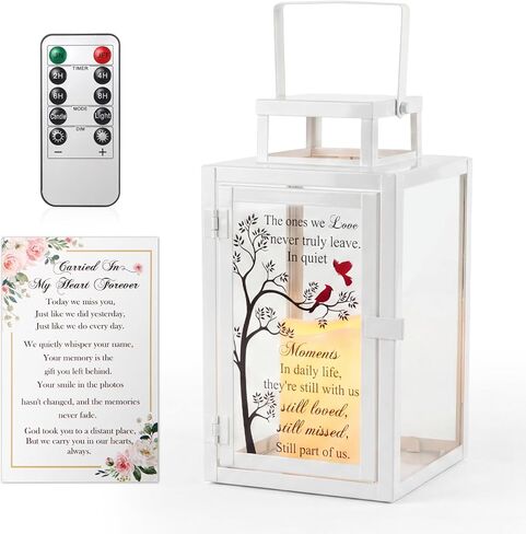 EdelseeLake Memorial Lantern Sympathy Gifts for Loss of Loved One/Mom/Dad, Bereavement Memorial Gifts with Rememberance Card, Condolences Gift with Handle, LED Candle & Remote in Saudi Arabia