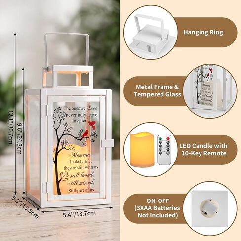 EdelseeLake Memorial Lantern Sympathy Gifts for Loss of Loved One/Mom/Dad, Bereavement Memorial Gifts with Rememberance Card, Condolences Gift with Handle, LED Candle & Remote in Saudi Arabia