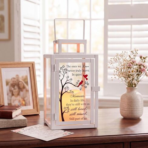 EdelseeLake Memorial Lantern Sympathy Gifts for Loss of Loved One/Mom/Dad, Bereavement Memorial Gifts with Rememberance Card, Condolences Gift with Handle, LED Candle & Remote in Saudi Arabia