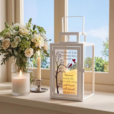 EdelseeLake Memorial Lantern Sympathy Gifts for Loss of Loved One/Mom/Dad, Bereavement Memorial Gifts with Rememberance Card, Condolences Gift with Handle, LED Candle & Remote in Saudi Arabia