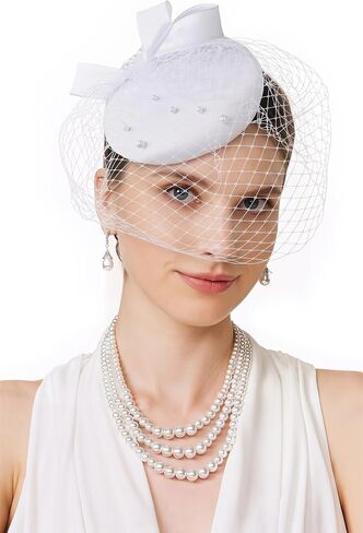 BABEYOND Fascinators Hats for Women - Tea Party British Derby Ladies Church Pillbox Hat with Veil for Bridal Wedding Party in Kuwait
