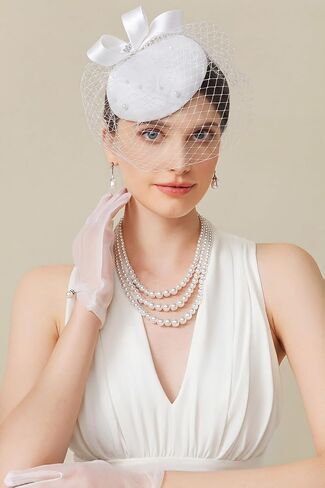 BABEYOND Fascinators Hats for Women - Tea Party British Derby Ladies Church Pillbox Hat with Veil for Bridal Wedding Party in Kuwait