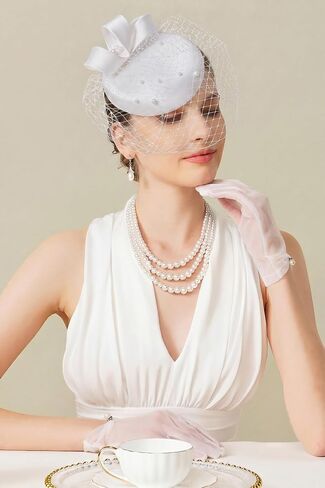 BABEYOND Fascinators Hats for Women - Tea Party British Derby Ladies Church Pillbox Hat with Veil for Bridal Wedding Party in Kuwait