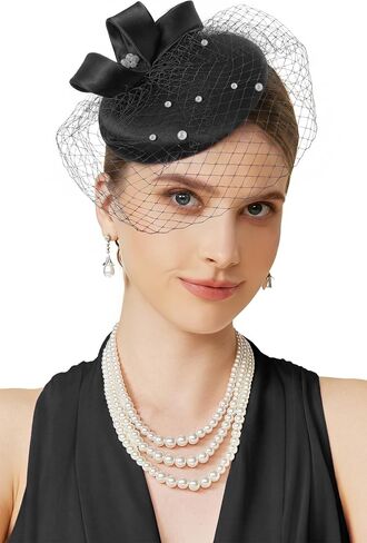BABEYOND Fascinators Hats for Women - Tea Party British Derby Ladies Church Pillbox Hat with Veil for Bridal Wedding Party in Kuwait