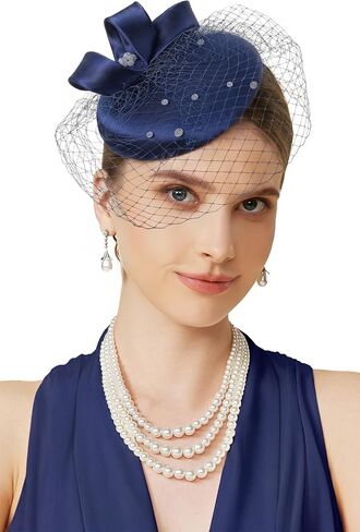 BABEYOND Fascinators Hats for Women - Tea Party British Derby Ladies Church Pillbox Hat with Veil for Bridal Wedding Party in Kuwait
