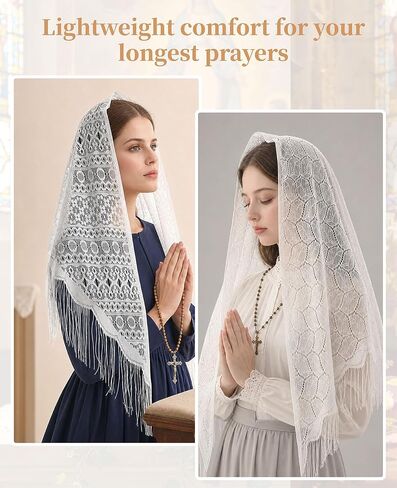 4-Pack Catholic Veil, Triangle Catholic Veils for Women Mass, Soft Lace Mantilla with Fringed Edge, Chapel Prayer Scarf and Head Covering in Saudi Arabia