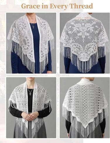 4-Pack Catholic Veil, Triangle Catholic Veils for Women Mass, Soft Lace Mantilla with Fringed Edge, Chapel Prayer Scarf and Head Covering in Saudi Arabia