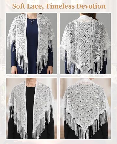 4-Pack Catholic Veil, Triangle Catholic Veils for Women Mass, Soft Lace Mantilla with Fringed Edge, Chapel Prayer Scarf and Head Covering in Saudi Arabia