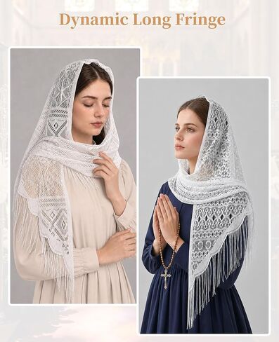 4-Pack Catholic Veil, Triangle Catholic Veils for Women Mass, Soft Lace Mantilla with Fringed Edge, Chapel Prayer Scarf and Head Covering in Saudi Arabia