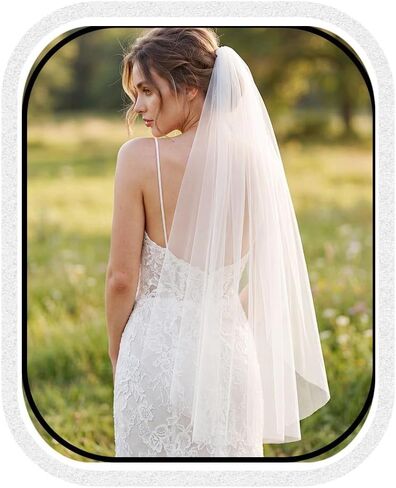 Yean Bridal Veil Fingertip Length Veils 1 tier White Wedding Tulle Veil with Comb for Bride and Women in Kuwait