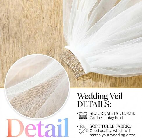 Yean Bridal Veil Fingertip Length Veils 1 tier White Wedding Tulle Veil with Comb for Bride and Women in Kuwait