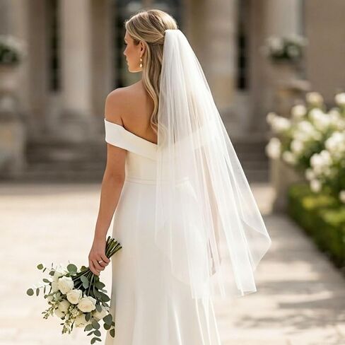 Yean Bridal Veil Fingertip Length Veils 1 tier White Wedding Tulle Veil with Comb for Bride and Women in Kuwait