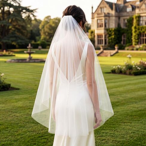 Yean Bridal Veil Fingertip Length Veils 1 tier White Wedding Tulle Veil with Comb for Bride and Women in Kuwait
